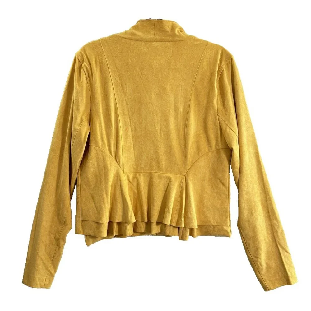 WILLOW ROOT Women Jacket Faux Suede‎ Cropped Moto Long Sleeve Sz L Yellow c-25